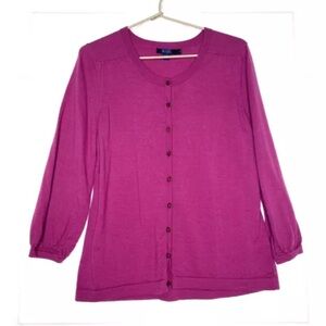 Boden Wool Cardigan Purple Pink Size 16 Bracelet Length Sleeves Fits Like Medium